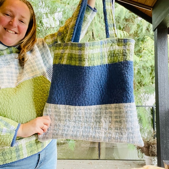 Handmade Quilted Patchwork Tote gingham print - Picture 3 of 3